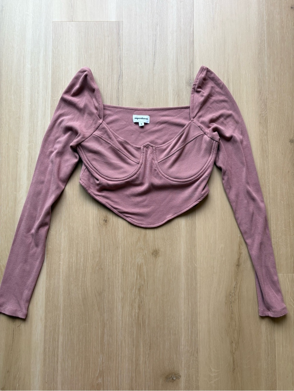 superdown dusty mauve long sleeve corset crop top